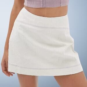 Urban Outfitters Sunny Distressed Denim Floral Mini Skirt White Medium